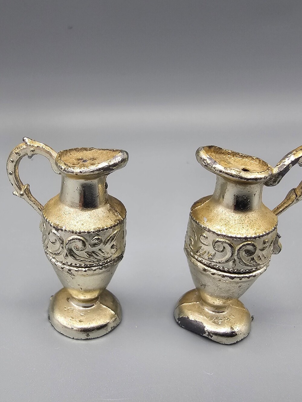 Vintage Miniature Silver Tone Pitcher Salt and Pepper Shakers
